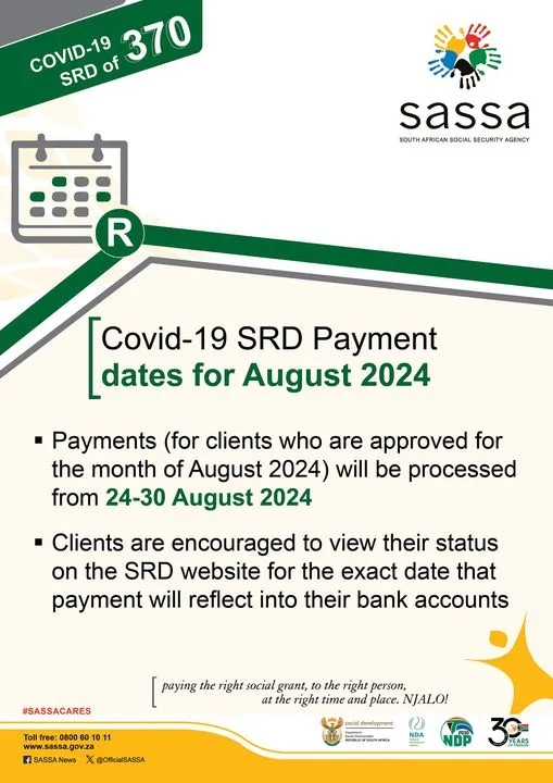 Today News: SASSA SRD Grant Payment Date Released For August 2024